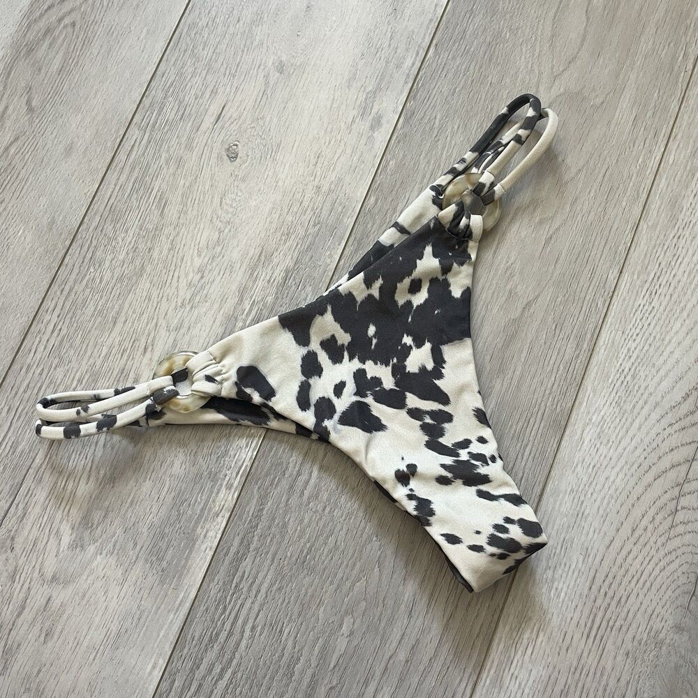 Aila Blue Bikini Bottoms cow print cheeky low rise womens Cream (small) swim